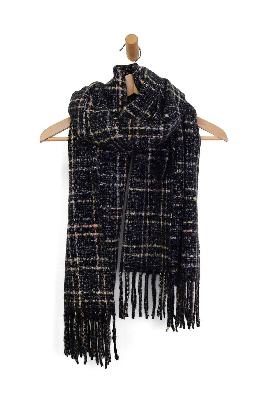 BLACK MULTI CHECK PLAID SCARF
