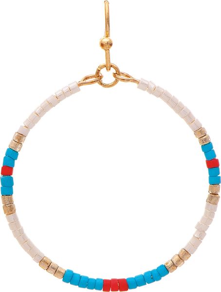 Gold White Blue Seed Bead Circle Earrings