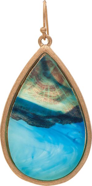 Gold Blue Ocean Teardrop Earrings
