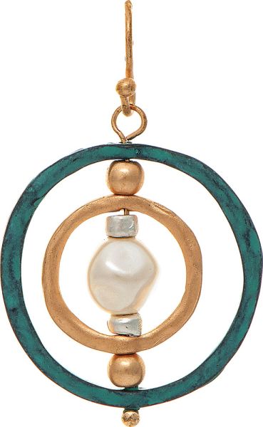 Patina Gold Pearl Spinner Earrings