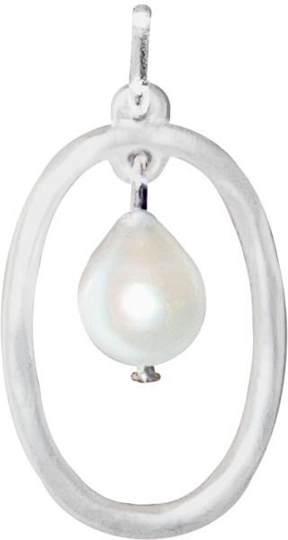 Silver Oval Ring Freshwater Pearl Center Earrings