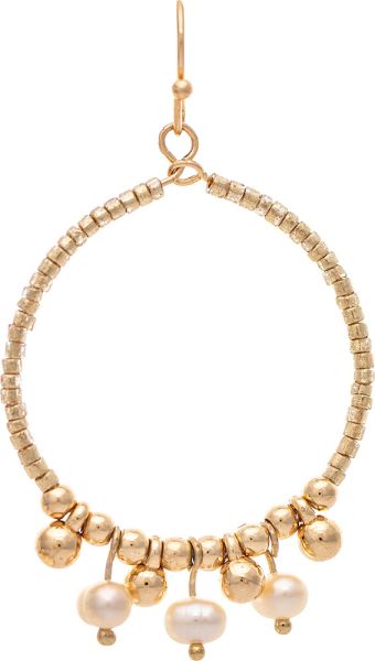 Gold Bead Circle Freshwater Pearl Fringe Earrings