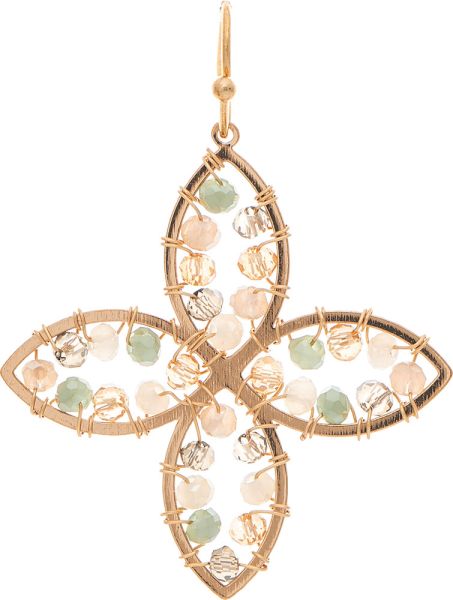 Gold Light Multicolor Bead Wrapped Clover Earrings
