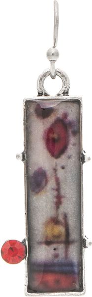 Silver Rain Artisan Red Inlay Bar Earrings