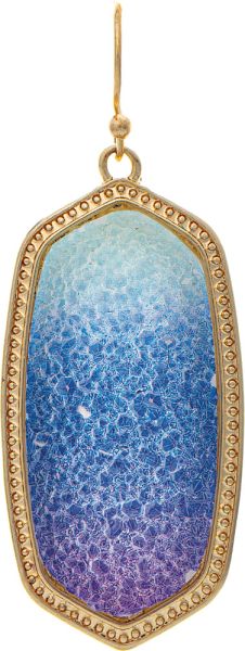 Gold Blue /Light Blue Ombre Druzy Ellipse Earrings
