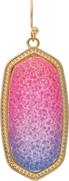 Gold Pink/Purple Ombre Druzy Ellipse Earring
