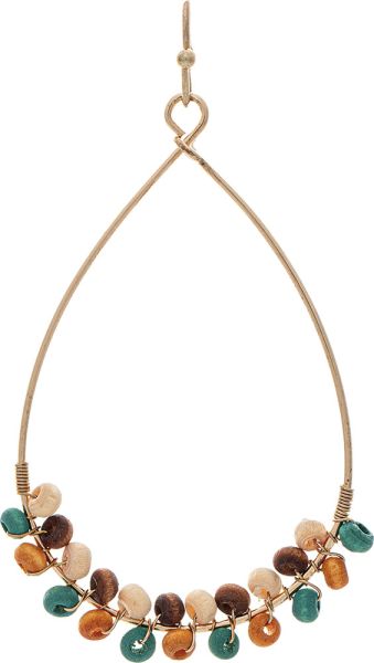 Gold Multicolor Wire Wrapped Wood Bead Earrings
