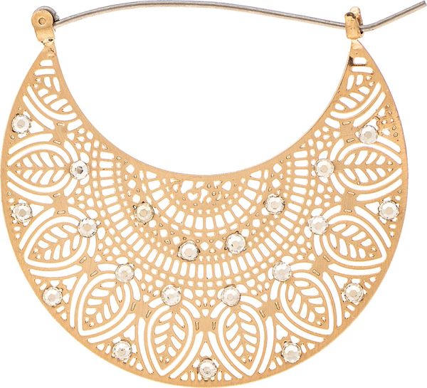 Gold Filigree Crystal Wide Hoop Earrings
