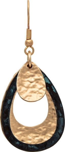 Patina Gold Layered Hammered Teardrops Earrings
