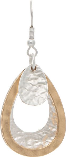 Two Tone Layered Hammered Teardrops Earring
