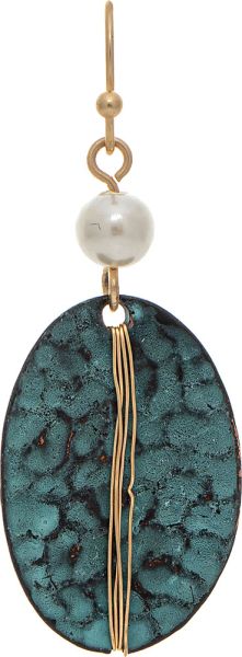 Patina Gold Wire Wrapped Oval Pearl Top Earring