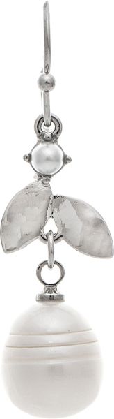SILVER & FRESH WATER PEARL LEAF CHARM EARRINGS