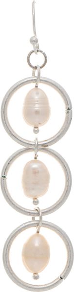 Silver Fresh Water Pearl Center Circles Earrings