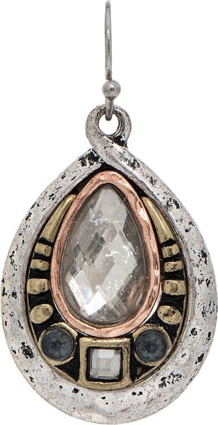 TWO TONE & CRYSTAL ANTIQUE TEARDROP EARRINGS