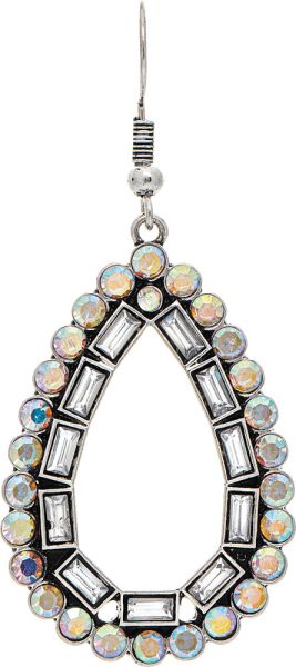 Silver Abalone Crystal Open Teardrop Earrings