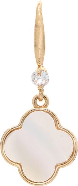 Gold Cubic Zirconia White Mother Of Pearl Clover Drop Earrings

