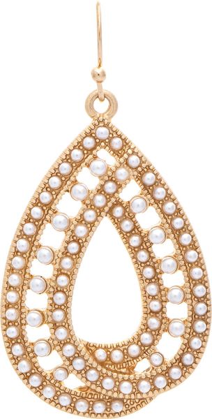Gold Pearl Inlay Crossover Teardrop Earrings
