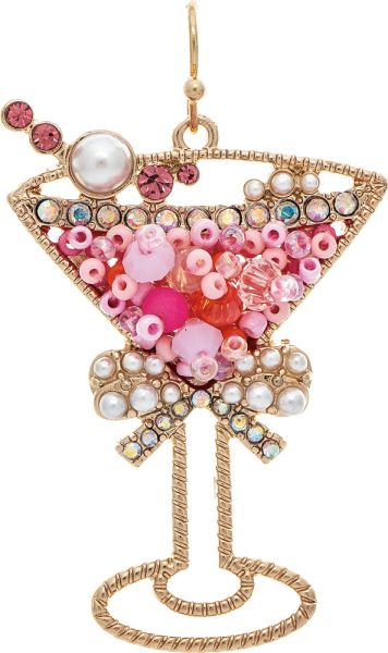 Gold & Pink Bling Cosmo Glass Earrings
