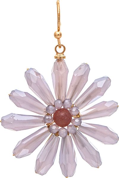 GOLD LAVENDER GLASS BEAD DAISY EARRINGS
