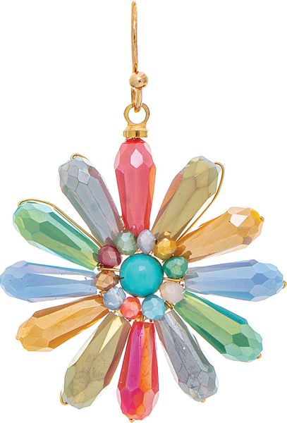 GOLD MULTI COLOR GLASS BEAD DAISY EARRINGS
