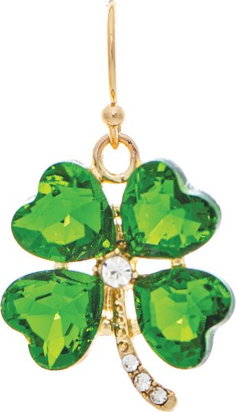 GREEN CRYSTAL 4 LEAF CLOVER LUCKY EARRINGS