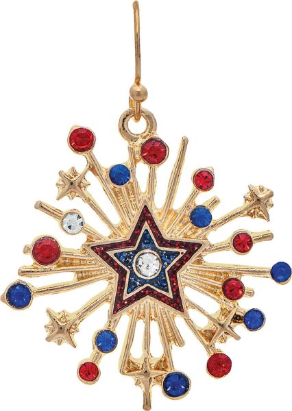 GOLD RED, WHITE & BLUE FIREWORKS STAR BURST EARRINGS