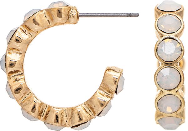Gold White Channel Set Crystal Post Hoop Earrings
