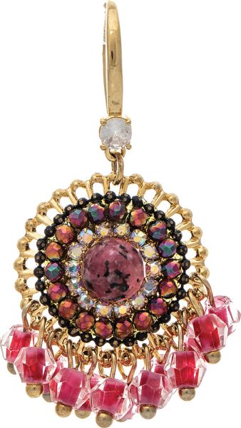 Gold Pink Ornate Crystal  Chandelier Earrings
