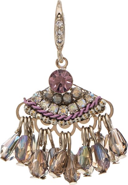 Gold Grey Pink Crystal Fringed Fan Earrings
