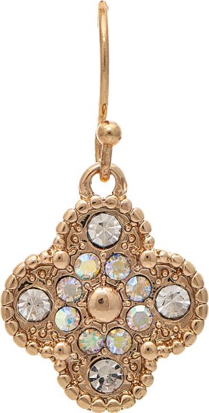 Gold Crystal Clover Drop Earrings
