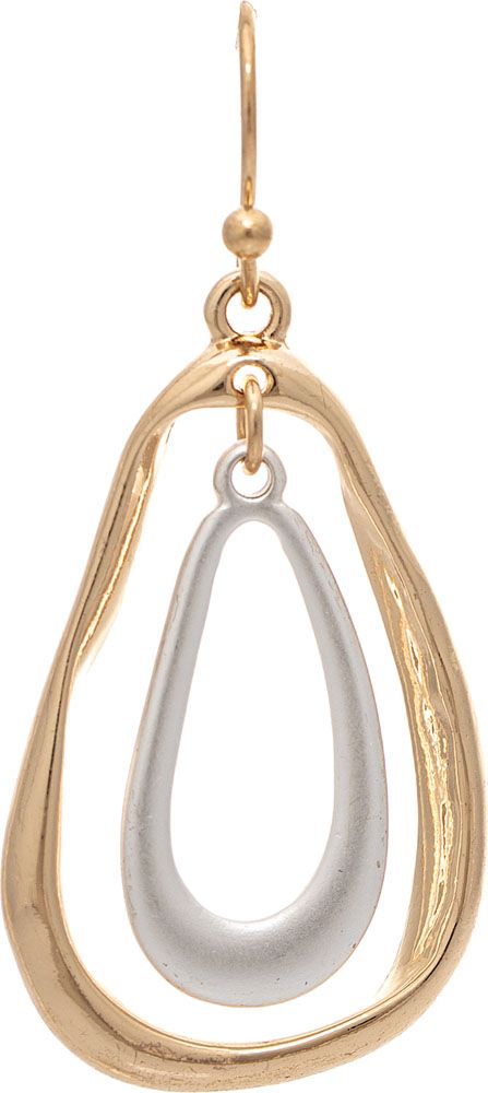 Two Tone Double Wavy Teardrops Earrings