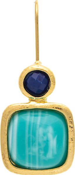 Gold Blue Cushion Gem Blue Top Drop Earrings
