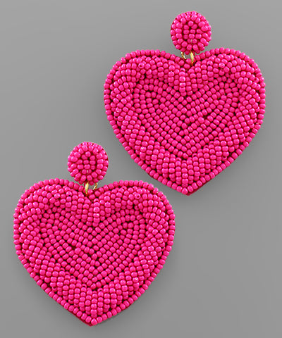FUCHSIA BEADED HEART EARRINGS