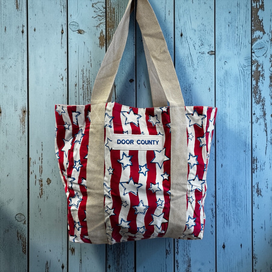 DOOR COUNTY STARS & STRIPES TOTE BAG
