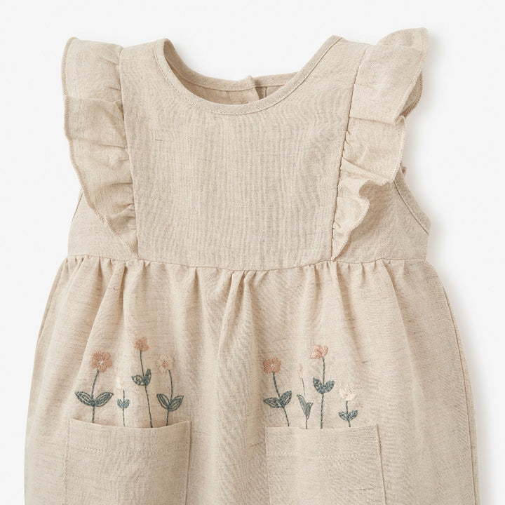 FLORAL EMBROIDERED NATURAL LINEN JUMPSUIT