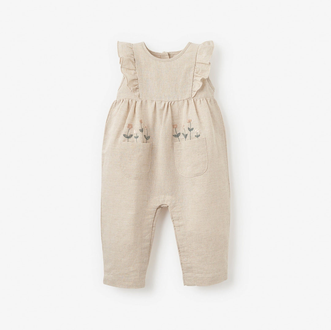 FLORAL EMBROIDERED NATURAL LINEN JUMPSUIT