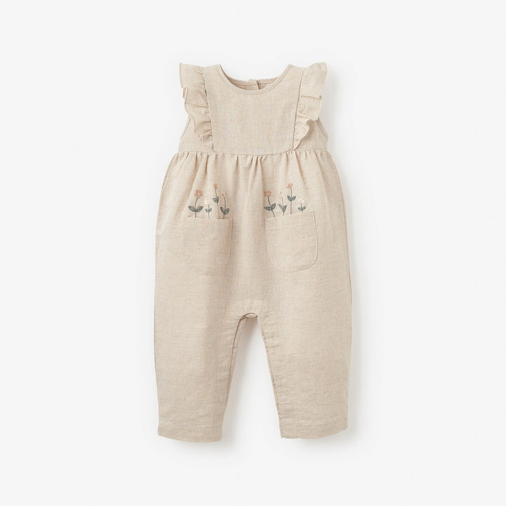 FLORAL EMBROIDERED NATURAL LINEN JUMPSUIT