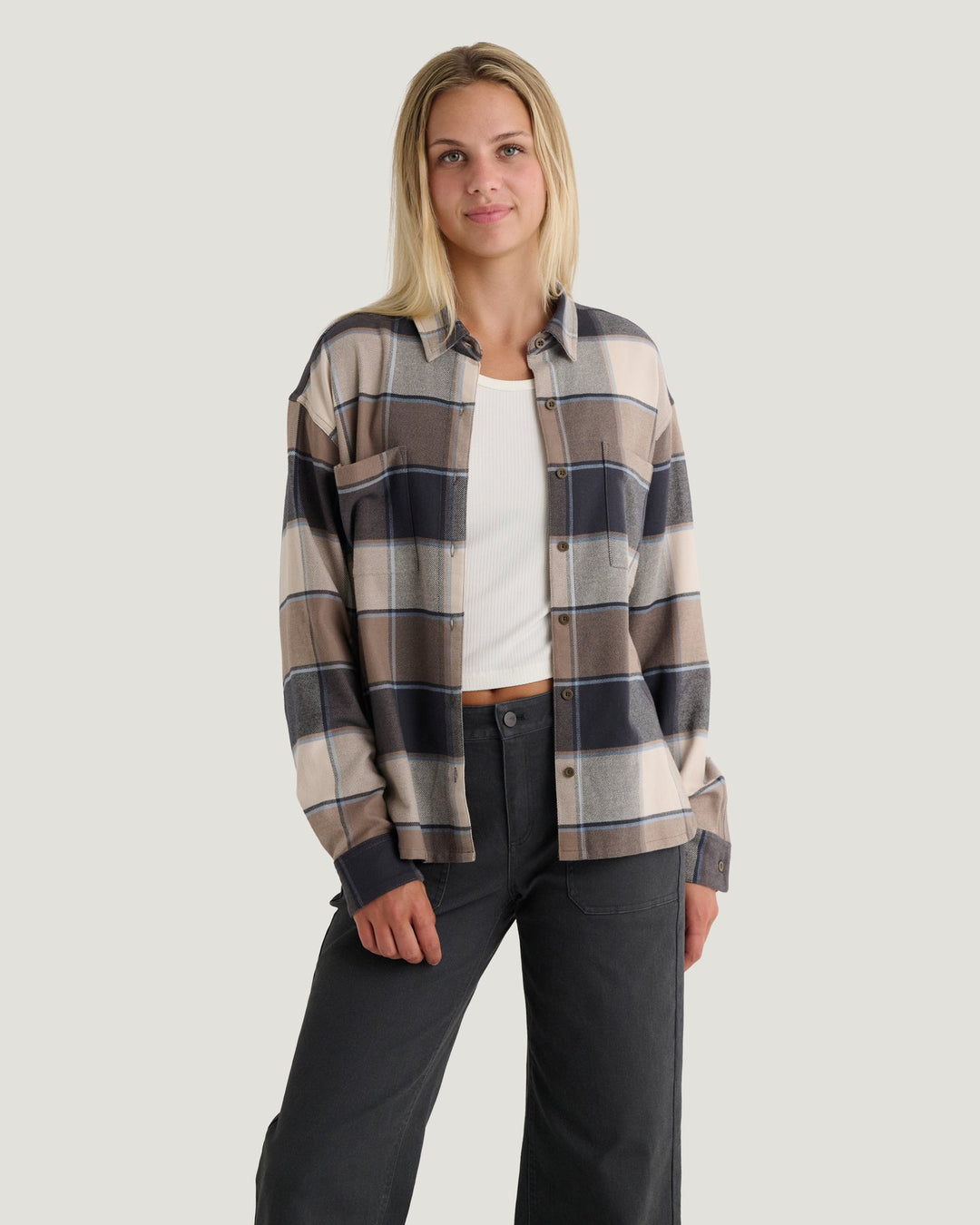 PLAID ANTHRACITE SEAWOOL FLANNEL SHIRT