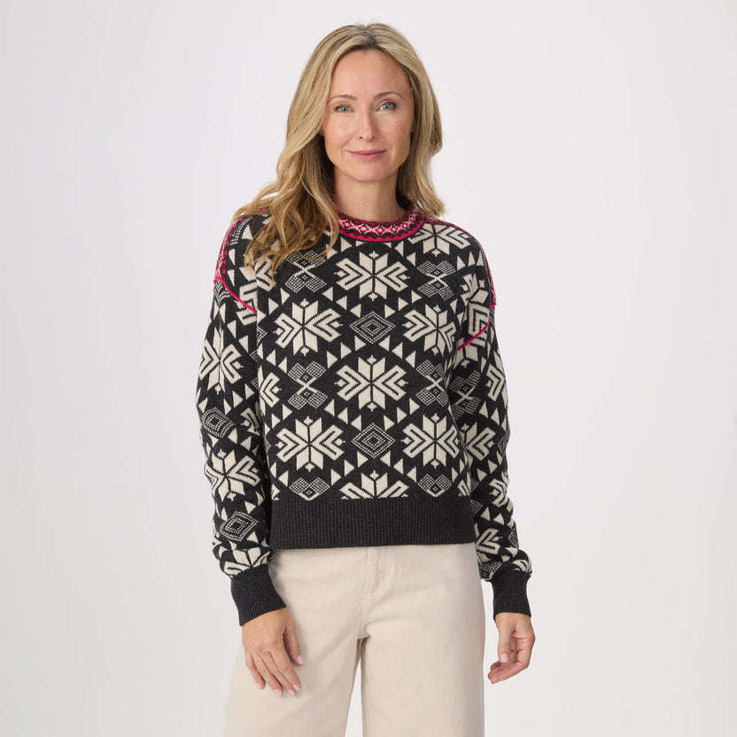 ALMA HEATHER BLACK CREW NECK SWEATER
