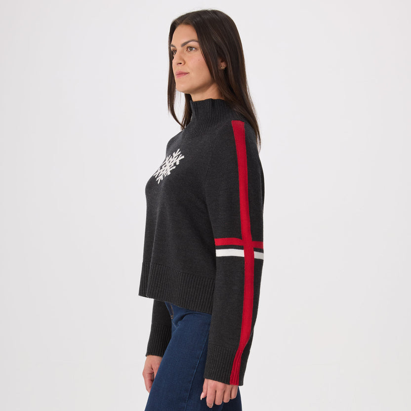 WREN HEATHER BLACK MOCK NECK SNOWFLAKE SWEATER
