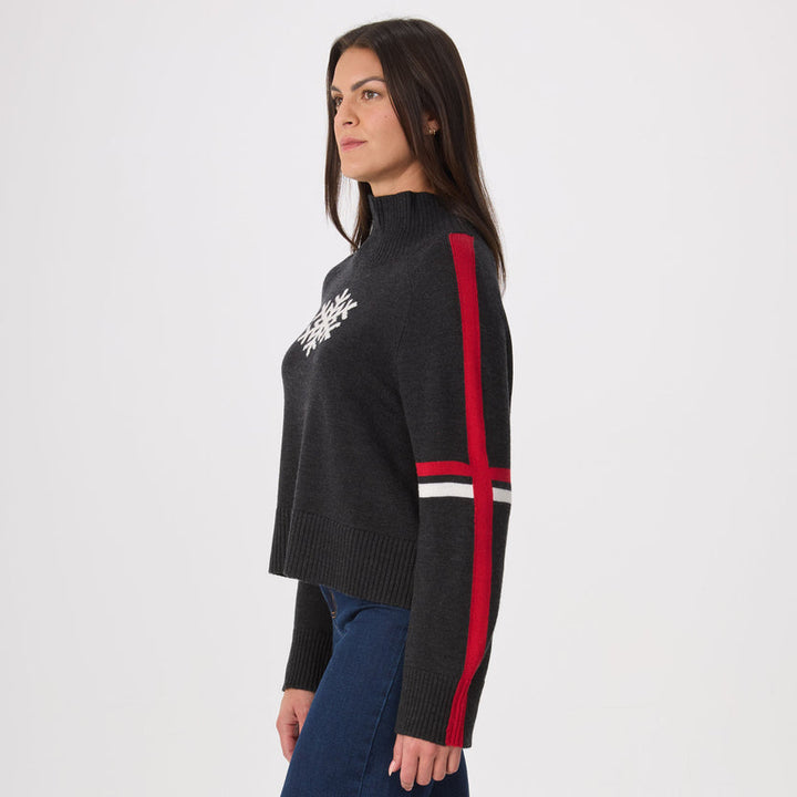 WREN HEATHER BLACK MOCK NECK SNOWFLAKE SWEATER