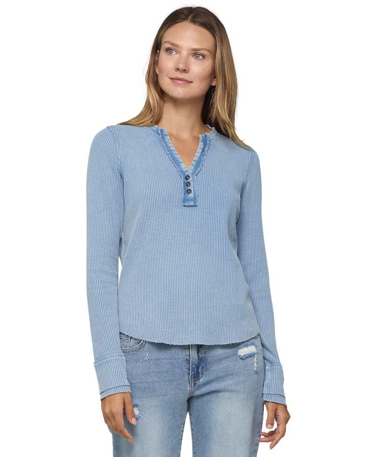 REARDON PALE BLUE WASHED WAFFLE HENLEY