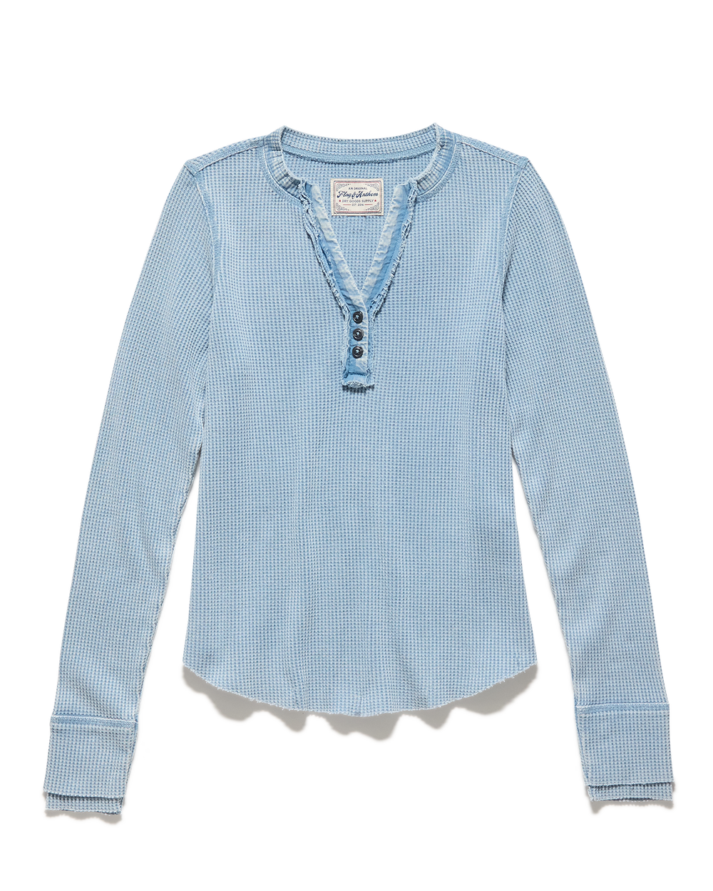 REARDON PALE BLUE WASHED WAFFLE HENLEY
