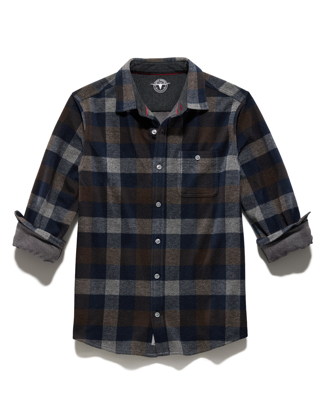 MEN'S NAVY & BROWN GILMER HERO KNIT FLANNEL SHIRT