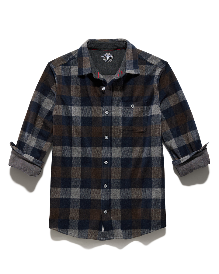 MEN'S NAVY & BROWN GILMER HERO KNIT FLANNEL SHIRT