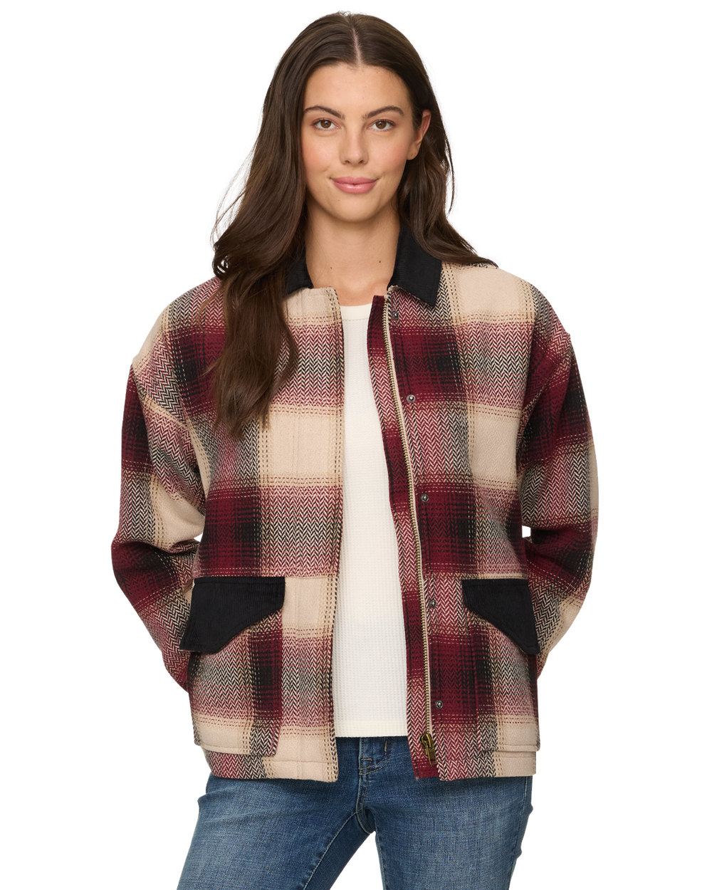 BLAKELY PLAID CHORE JACKET WITH CORD COLLAR
