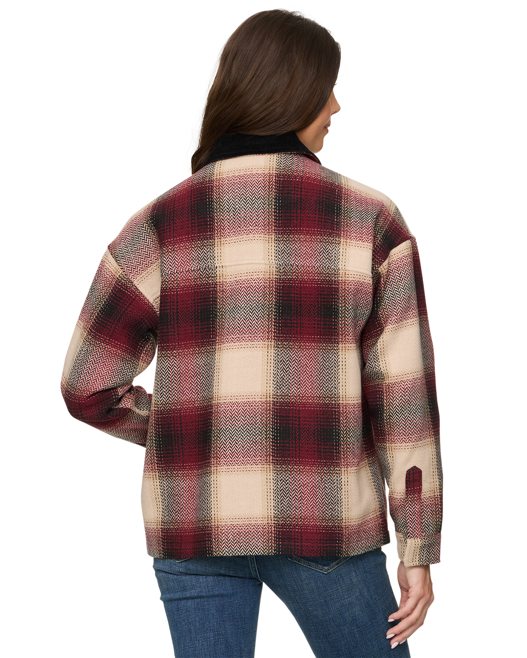 BLAKELY PLAID CHORE JACKET WITH CORD COLLAR