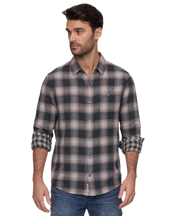 MEN'S REPTON CHARCOAL/TAUPE DOUBLE LAYER PLAID SHIRT