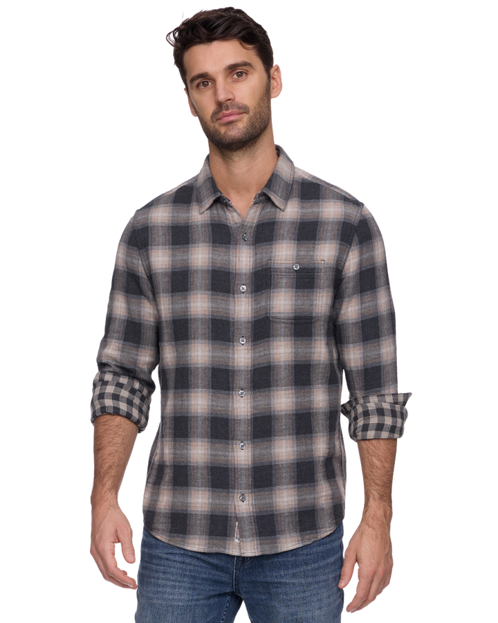 MEN'S REPTON CHARCOAL/TAUPE DOUBLE LAYER PLAID SHIRT