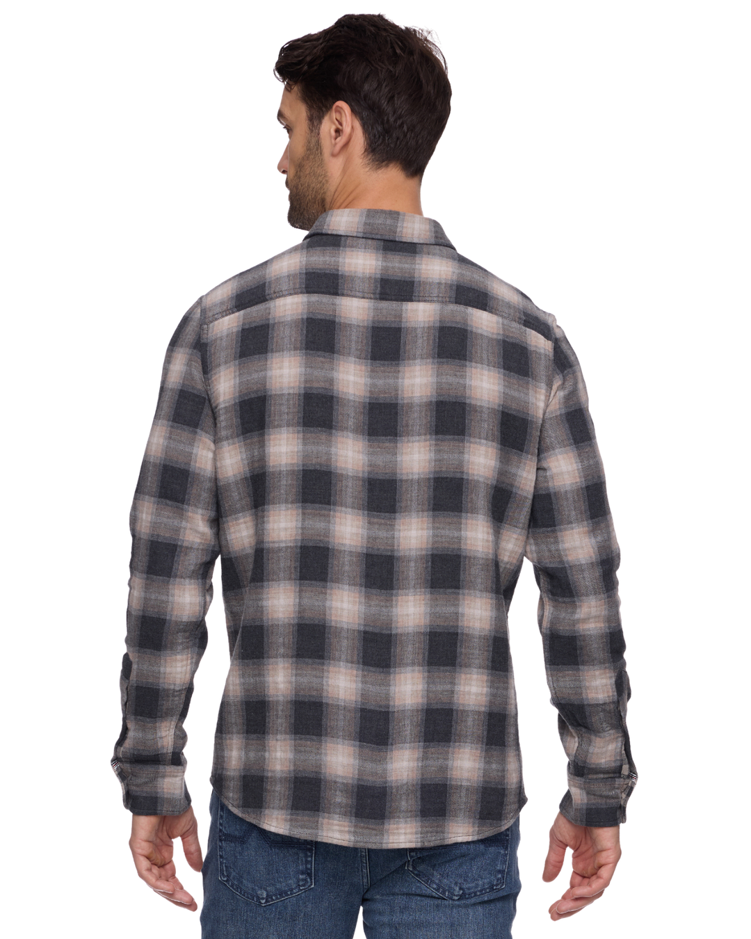 MEN'S REPTON CHARCOAL/TAUPE DOUBLE LAYER PLAID SHIRT